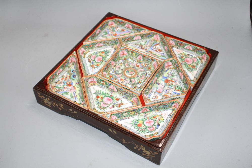 A Chinese Canton famille rose hors doeuvres set, early 20th century, W. 28.5cm